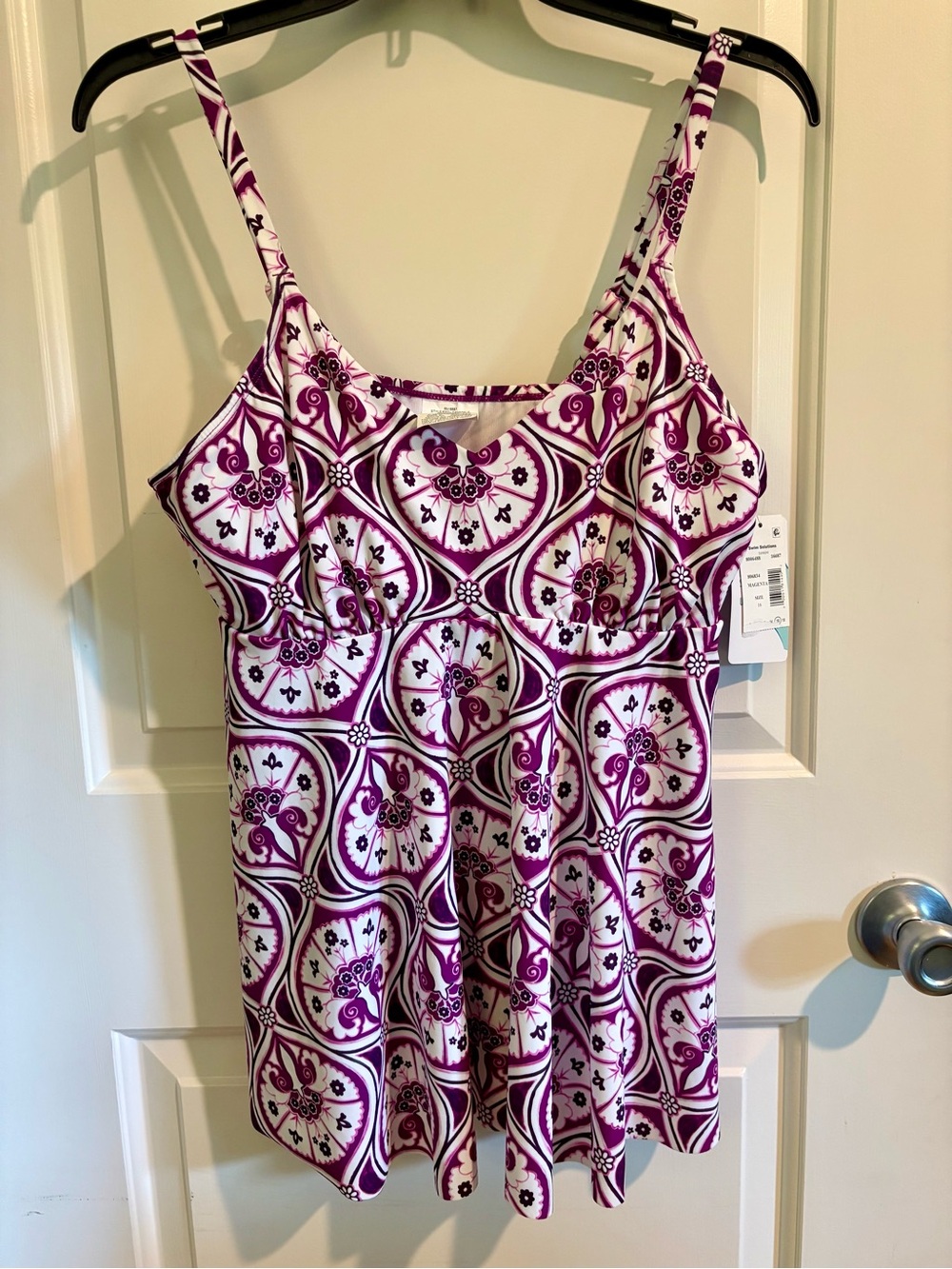 Swim Solutions Purple & White Tankini Top, Women’s Size 16, NWT